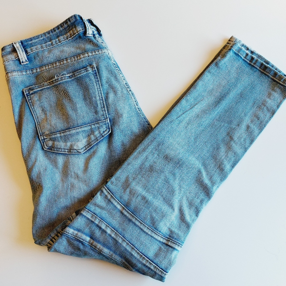 🐝 BLEECKER & MERCER distressed blue jeans for men 36/34